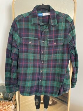 Old Navy Men’s Green, Navy & Red Plaid Button-Up Shirt